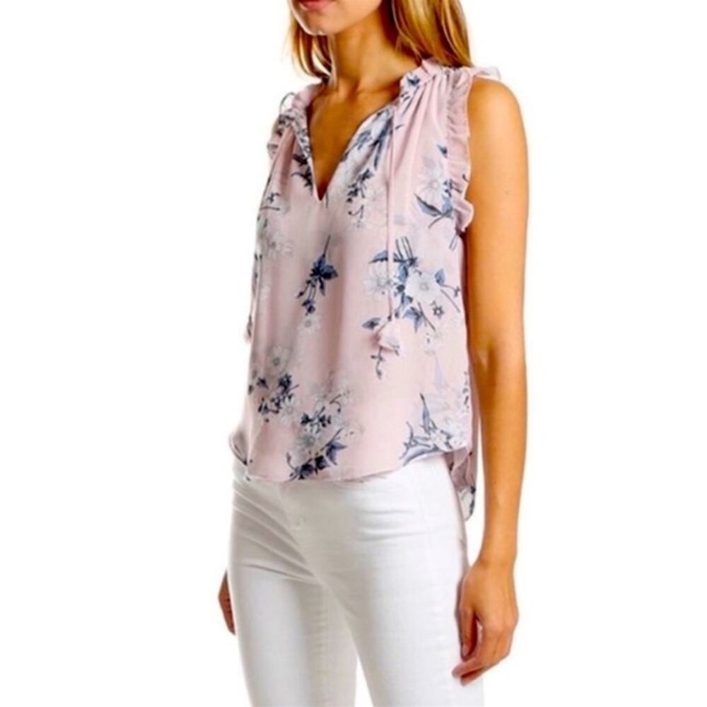 MISA Los Angeles Veneda Pink Floral Sleeveless Ruffle Top size XS